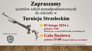 Plakat dotyczący Turnieju Strzeleckiego o Puchar Komendanta Miejskiego Policji w Suwałkach